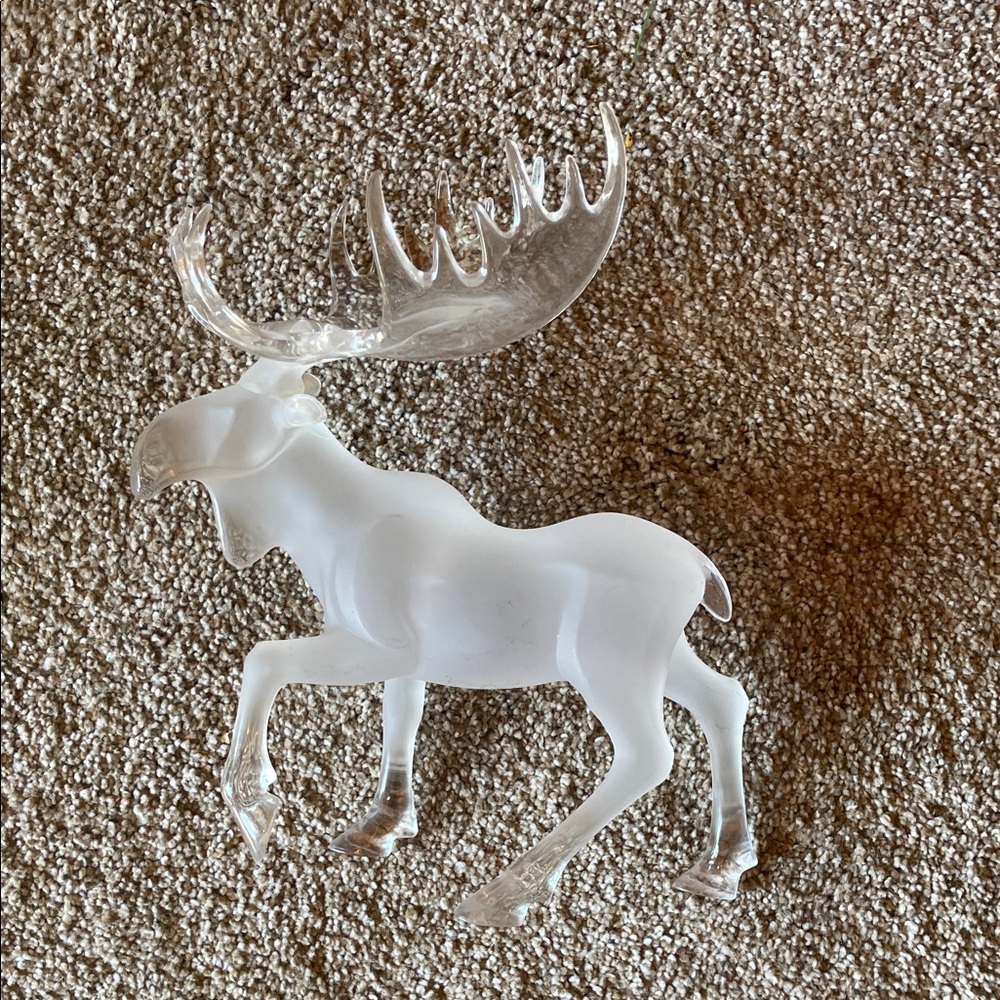 Frosted Plastic Moose Figurine with Clear Antlers